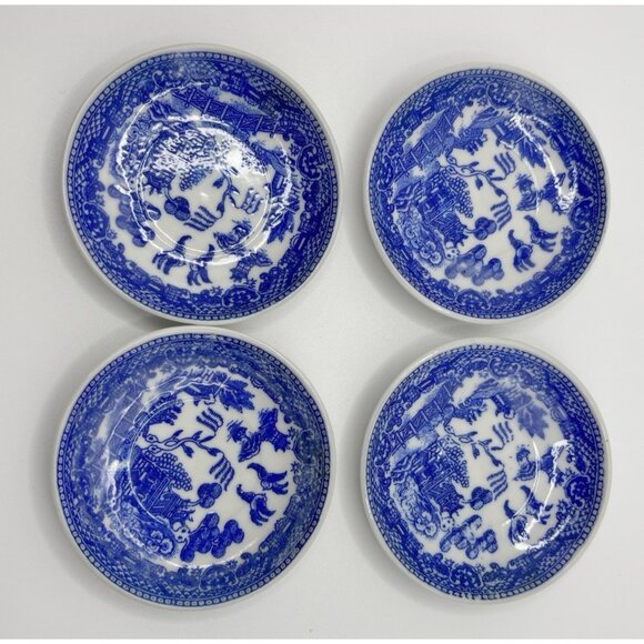 White Other - 4 Vintage Miniature Toy Tea Set China Blue Willow Saucers Blue White 3"